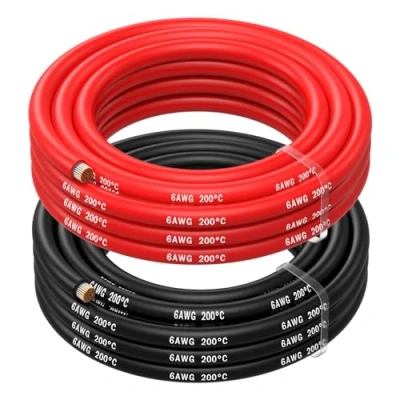 Bild av MMOBIEL 6 AWG Elektrisk Silikonkabel Gauge (13,3 mm²) Förtennad Kopparkabel 2 Separata Kabeln Röd &amp; Svart Varje 2,5m / 8,2ft för Kylskåp, Luftkonditioneringsapparater, Bilbatteri, Svetsbatteri