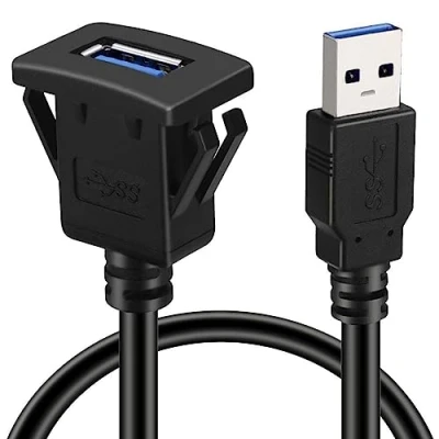 Bild av Bolongking USB panel infälld monteringskabel 3.0 förlängning montering, instrumentmontering, spolmontering, panelmonteringskabel, för bil, båt, motorcykel, Square Single 1M