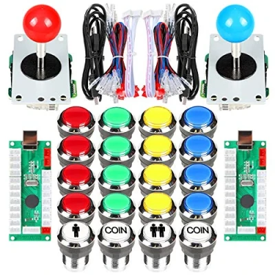 Bild av Fosiya 2 spelare arkad joystick LED krom tryckknappar för PC MAME Raspberry Pi videospel arkadskåp delar (blandat kit)