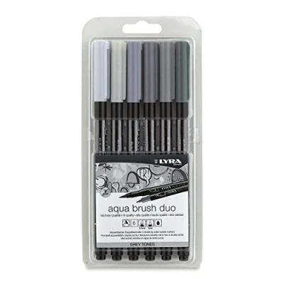Bild av LYRA Aqua Brush Duo, Fine Art Marker Set, Dual Tip, 6 blandade gråtonade färger, vattenlösliga pennor, perfekt för proffs och studenter