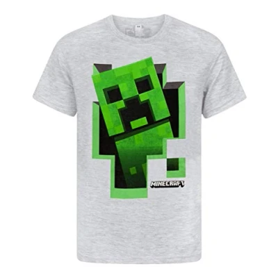 Bild av Minecraft t shirt för pojkar grön Creeper barn grå kortärmad Mojang topp, Grå, 7 8 År