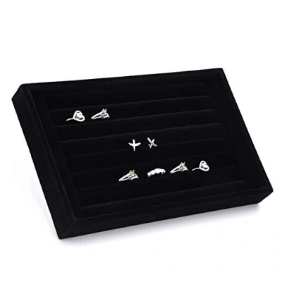 Bild av Yosoo Velour Interiör Mocka Smycken Örhängen Ringar Manschettknapp Display Organizer Box Fackhållare Fodral Slits Förvaringsgåva (Svart)