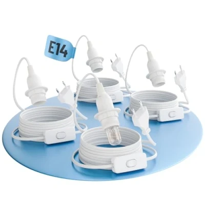 Bild av greate. 4 x lamputtag E14 med kabel och strömbrytare vit 3,5 meter sockel kontakt max. 60 W 250 V strömbrytare, lamphållare för julstjärna mycket