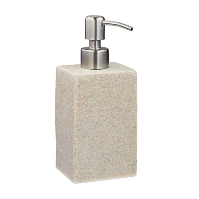 Bild av Relaxdays tvålpump 200 ml påfyllningsbar badrum toalett kök polyresin rostfritt stål beige