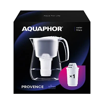 Bild av AQUAPHOR vattenfilterkanna Provence vit inkl 1 A5 filter med magnesium I Karaff för 4,2 liter Stort vattenfilter glasoptik Minskar kalk och klor Bordssilter Perfekt familjen