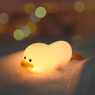 Bild av Vicloon Bunny Silikon Nattlampa Barn med inbyggd krok USB Laddningslampa Sänglampa 9 Ljusbyte &amp; Timing Funktion LED Babypresenter Leksaker Sömnljus Baby (Duck Lamp)
