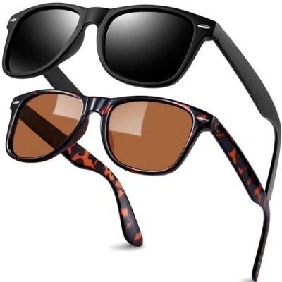 Bild av KANASTAL Solglasögon Herr Polariserade Leopard, Dam Svarta, Leopard Män UV400, Transparent Men&#039;s Retro Black Sunglasses Löpning Vandring Alpin Golf（2 Pack）