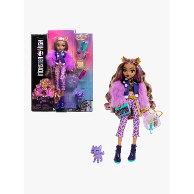 Bild av Monster High Clawdeen Wolf docka med hunden Crescent och tillbehör som ryggsäck, fickplanerare, snacks mera., HRP65