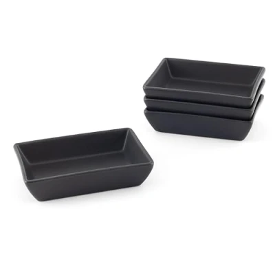Bild av Hansekök serveringsplattor av stengods set om 4 [5 x 8 cm] dippskålar, förrätter, rektangulär svart matt, fyrkantig mezze fyrkantig, serveringstallrik, diskmaskinssäker