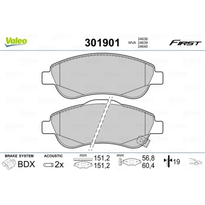 Bild av VALEO 301901 Jeu de plaquettes frein FIRST Essieu avant contact signal d&#039;usure inclus sans tôle anti bruit HONDA: CR V 4, 3