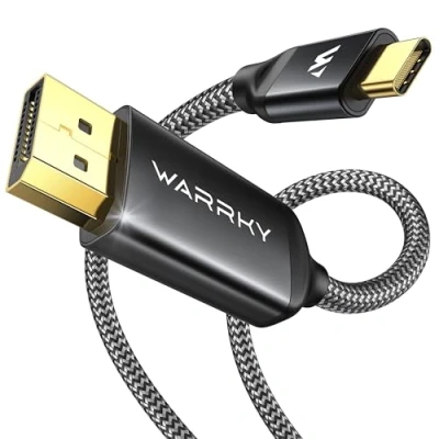 Bild av WARRKY USB C till DisplayPort kabel 8K 60Hz, Thunderbolt 4 4K 240Hz, 2K 360Hz Kompatibel med iPhone 15 serien, MacBook Pro/Air, iPad Pro, iMac, Surface, HP, ASUS, etc 1,8