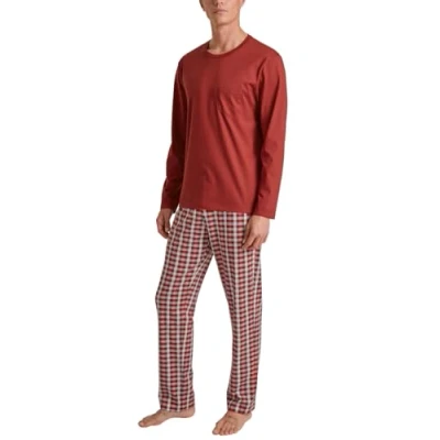 Bild av Calida Relax Imprint pyjamas, lång män, tillverkad av 100% bomull, Ockraröd, 46 48