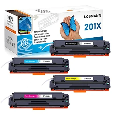 Bild av LOSMANN 4 x toner kompatibel med HP CF400X CF401X CF402X CF403X 201X 201A CF400A för Color Laserjet Pro M252dn M252dw M252n M270 serien M274n MFP 277c6 M277dw M277n