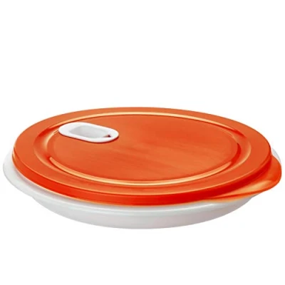 Bild av Rotho XL smart mikrovågsplatta 1,2 l med lock och indelning, plast (PP) BPA fri, vit/röd, (26,0 x 26,0 4,8 cm)