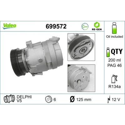 Bild av VALEO 699572 compresseur De Climatisation V5 12 PAG 46 R 134a avec huile ECHANGE STANDARD OPEL: Combo B Van, Tigra Coupe