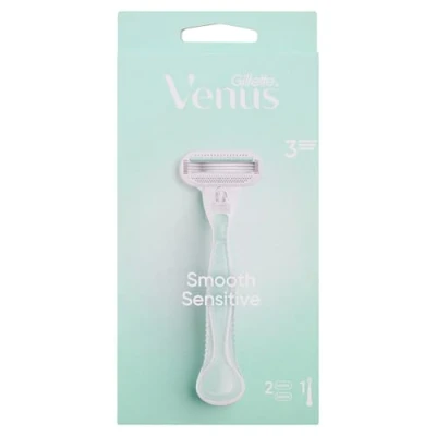 Bild av Gillette Venus Pro Smooth Sensitive Rakapparat för känslig hud, återanvändbart handtag och 2 påfyllningspatroner med 5 blad, smörjband en touch av Aloe Vera, mjuk rakning
