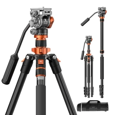 Bild av K&amp;F Concept Kamerastativ 200 cm K234A7 + FH 03 Kompakt Videostativ med Fluidhuvud, Resestativ Lastkapacitet 5 kg, Stativ Enkelstativ Aluminium Löstagbar