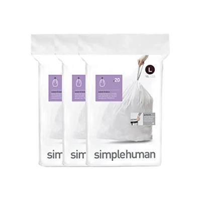 Bild av simplehuman CW0407 code L Custom Fit Bin Liner Bulk Pack, Vit Plast (3 pack med 20, totalt 60 foder)