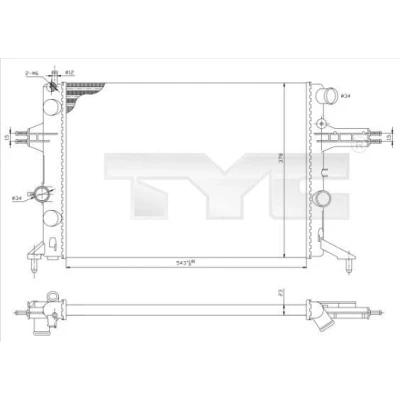 Bild av TYC 725 0021 Radiateur du moteur pour véhicules sans système de climatisation 543 378 23 boîte vitesses manuelle ailettes jointes mécaniquement