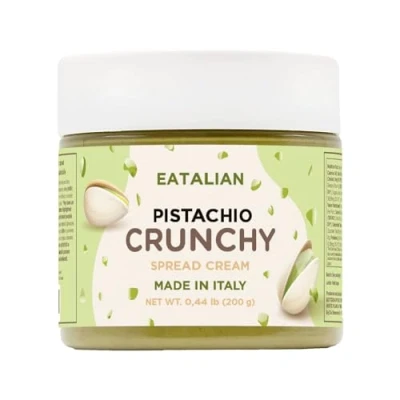Bild av EATALIAN by AMZ BETTER Pistachio Cream CRUNCHY 200 gr, Spreadable with Granules, Sweet Taste, Ideal on Bread, for Filling Desserts, Ice Cream, Dubai Chocolate, Made in Italy