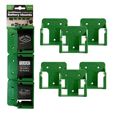 Bild av StealthMounts gröna batterifästen för Metabo HPT 18 V/36 v Trådlösa batterihållare elverktyg 6 pack batteriarrangörer