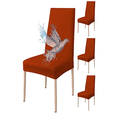 Bild av Stolöverdrag för sits och ryggstöd, 4 stycken i stretchtyg, vattentäta, universell storlek kök vardagsrum, moderna, tvättbara töjbara, orange