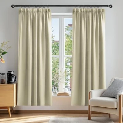 Bild av Deconovo mörkläggningsgardiner för rum, supermjuka fönsterbehandling, värmeisolerad, pennveck, energibesparande fönstergardiner, dekorativa flickor 102 x 213 cm beige 2
