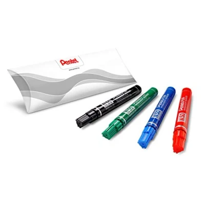Bild av Pentel N50 permanent markör konisk spets 4 st blandade färger (svart, röd, blå, grön)
