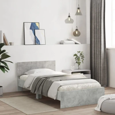Bild av vidaXL sängram med huvudgavel betonggrå 100x200 cm konstruerat trä, sovrumsmöbel, sängbotten, gästsäng, säng, enkelsäng,