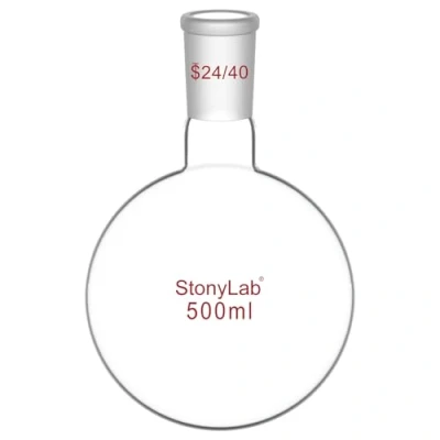 Bild av stonylab Glas 500 ml Korthalsad Rundbottnad Kolv, Borosilikatglas Enkelhalsad Tung Väggflaska RBF med 24/40 Standard Konisk Yttre Fog,