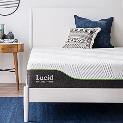 Bild av LUCID Hybridmadrass, 25 cm tjock reaktiv latex gelformad minnesmärke stålfjädrar Oeko Tex mediumhårdhet 120 x 190 cm, 1 person, vit