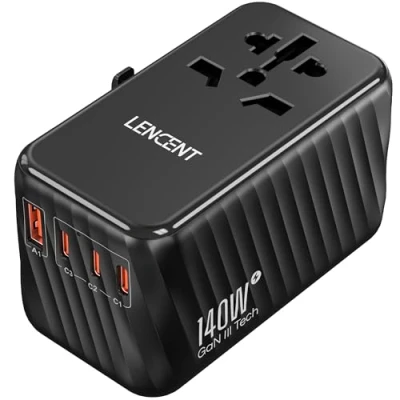 Bild av LENCENT 140W Snabb Laddning Universal Reseadapter över Hela Världen, GaN III Internationell Travel Adapter med 3 PD3.1 Typ C+1 QC USB A, Socket Worldwide för DE USA UK IT AUS CN, C/G/A/I