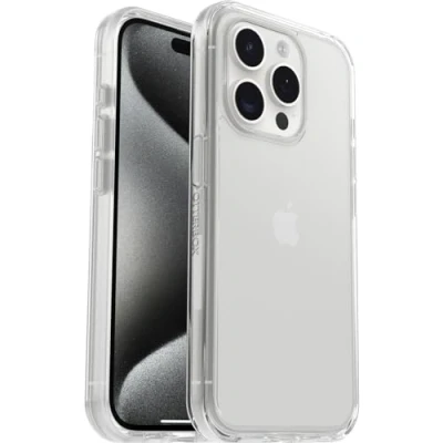 Bild av OtterBox Symmetry Clear skal för iPhone 15 Pro, stöttåligt, fallsäkert, skyddande tunt skal, testad till militärstandard x3, Klar