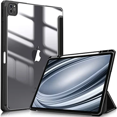 Bild av FINTIE Hybrid Slim fodral för iPad Pro 12,9 tum 5:e generationen 2021 [Inbyggd pennhållare] stöttåligt med klart transparent skal på baksidan, passar också 4:e/3:e generationen, Svart