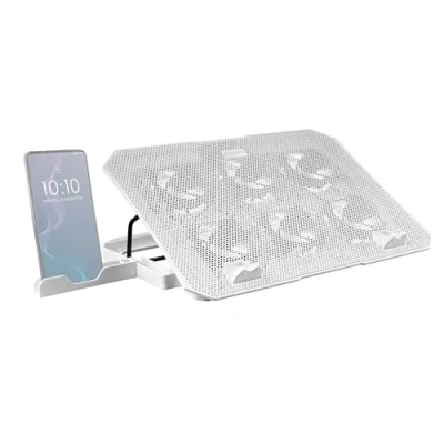 Bild av MARSGAMING MNBC23, Stativ och Kylarbas för Bärbar Dator 16&quot;, 6 Styrbara Fläktar med Blå LED, Positioner, Smartphone Stativ, 2 USB 2.0, Vit