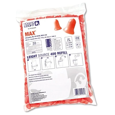 Bild av Honeywell Max LS400 engångs öronproppar, ersättningsdispenser, för alla storlekar, orange, klockformad, utan kabel, SNR 37, 1013046 (förpackning om 200 par)