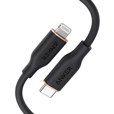Bild av Anker PowerLine III Flow, USB C to Lightning Charging Cable PD, Compatible with iPhone 16/15/14/13 Pro Max, AirPods Pro, 90cm, MFi Certified, Silica Gel (in Midnight Black)