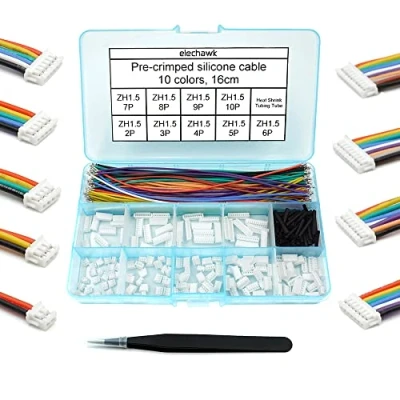 Bild av ZH 1,5 mm kontakter och 28 AWG förkrympt silikonkablar kit kompatibelt med JST anslutning 2/3/4/5/6/7/8/9/10 stift hölje adapterkabel en längd på 160 (6,3 tum) tråd