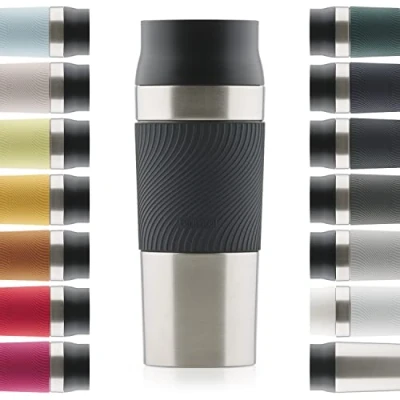 Bild av Blumtal Termomugg 350 ml Kaffemugg to go i rostfritt stål läckagesäker isolerad Mugg kall/varm 360 dricksöppning med snabbförslutning termoKaffemugg Svart