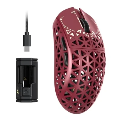 Bild av ATTACK SHARK R5 Ultra Carbon Fiber HyperSpeed Trådlös Spelmus, 39g Ultralätta möss, 2,4G/BT/USB C Trådbunden, PixArt PAW3950MAX Sensor, 8000Hz Pollingfrekvens, 42K DPI, för Win/Mac Röd