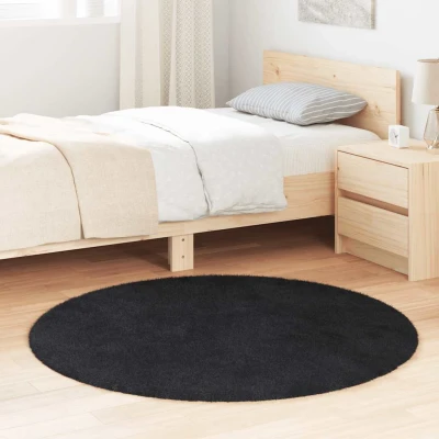 Bild av vidaXL Ryamatta med lång lugg svart 120x120 cm polyester, matta, vardagsrum fluffig område sovrum modern rund matta