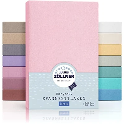 Bild av Julius Zöllner Jersey spännlakan för bebis och barnsäng, 100% jerseybomull, OEKO TEX standard 100 certifierad, storlek: 60 x 120 cm/70 140 cm, 2 pack, rosa