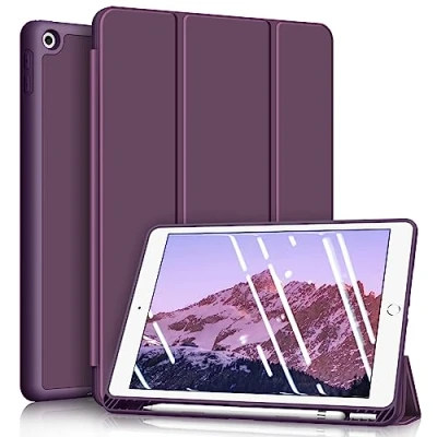 Bild av FINTIE Fodral kompatibelt med iPad 9e 2021/8e 2020/7e 2019 10,2 tum [Pencilförvaring] Tunt skyddsfodral i TPU, sömn/automatisk väckarklocka, lila