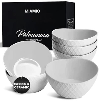 Bild av MIAMIO 6 x 800 ml Skålsset/spannmålsskålsset Moderna matta skålar Set med stora Palmanova Collection (Vit)