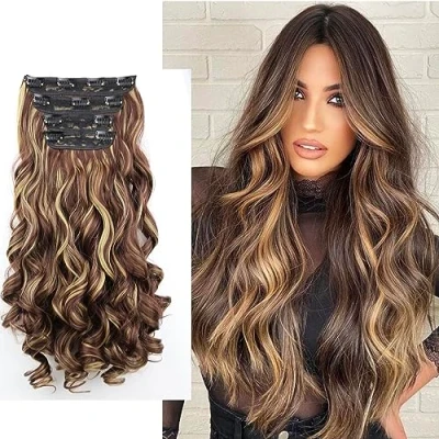 Bild av CAISHA XXL 45cm 4 delar set CLIP IN EXTENSIONS Hårförlängning Hårstycke Volumineus Vågig Brun Blond Mix CES310 1