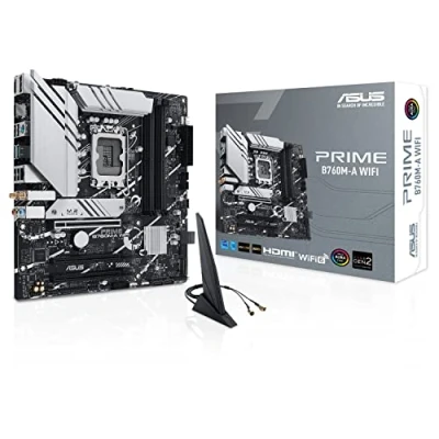Bild av ASUS PRIME B760M A WiFi Intel B760, LGA 1700, mATX, DDR5, PCIe 5.0, 2 M.2 kortplatser, 6E, USB 3.2 Gen 2, Type C, Svart