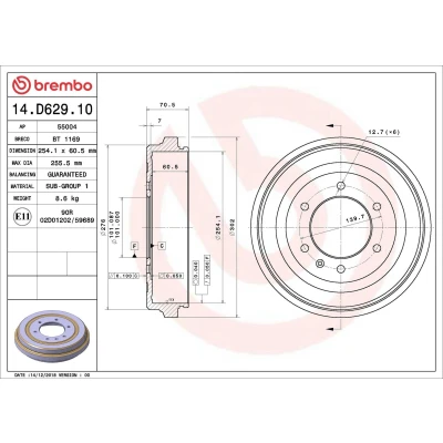 Bild av BREMBO 14.D629.10 Tambours De Frein 254,1 ISUZU: D Max 1 Pickup,