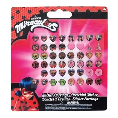 Bild av Joy Toy 65984 Miraculous: Tales of Ladybug &amp; Cat Noir figurer karaktär klistermärken örhängen på backercard 13 x 0,2 14 cm, flickor, normal