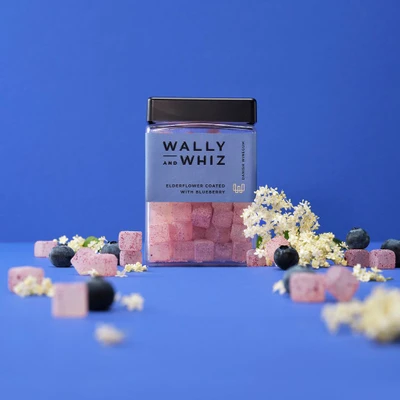Bild av Wally and Whiz Dansk gourmet vingummis fläderblommor och blåbär godis fruktgummin, fantastisk gåva vegansk glutenfri allergenfri naturliga smaker färger, 240 g