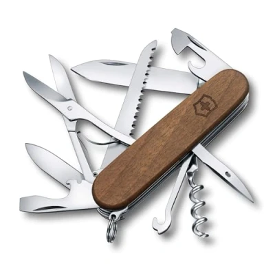 Bild av Victorinox fickkniv Huntsman Wood (13 funktioner, stort blad, såg, korkskruv, skruvmejsel) träskal
